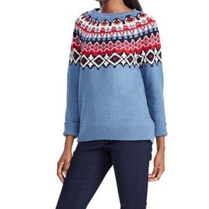 Chaps Fair Isle Dusty Blue Red Cream Sweater NWT